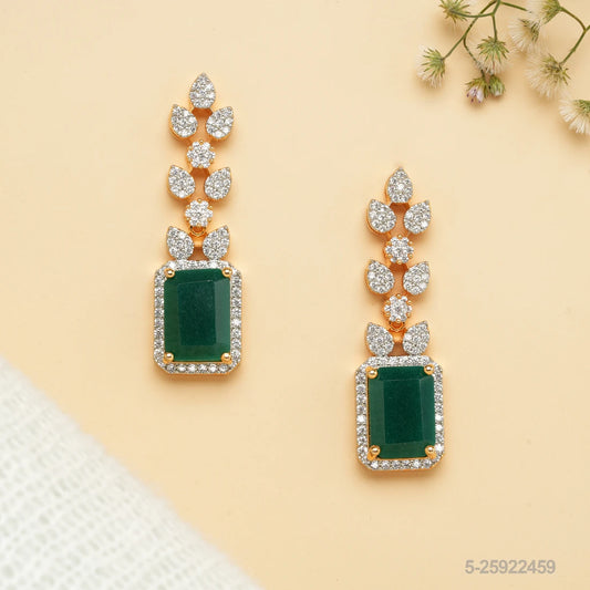 PRANAVI CZ LEAF DESIGN EAR STUDS WITH EMERALDS