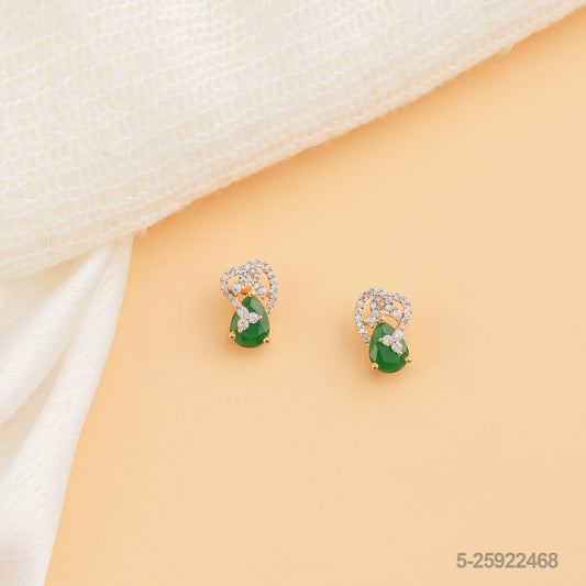 TARA CZ DROP DESIGN EAR STUDS WITH EMERALD