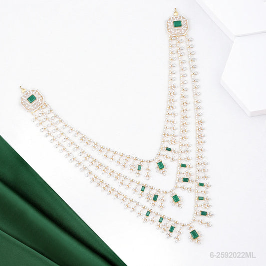 CAROLINE CZ LAYER DESIGN LONG NECKLACE WITH EMERALDS