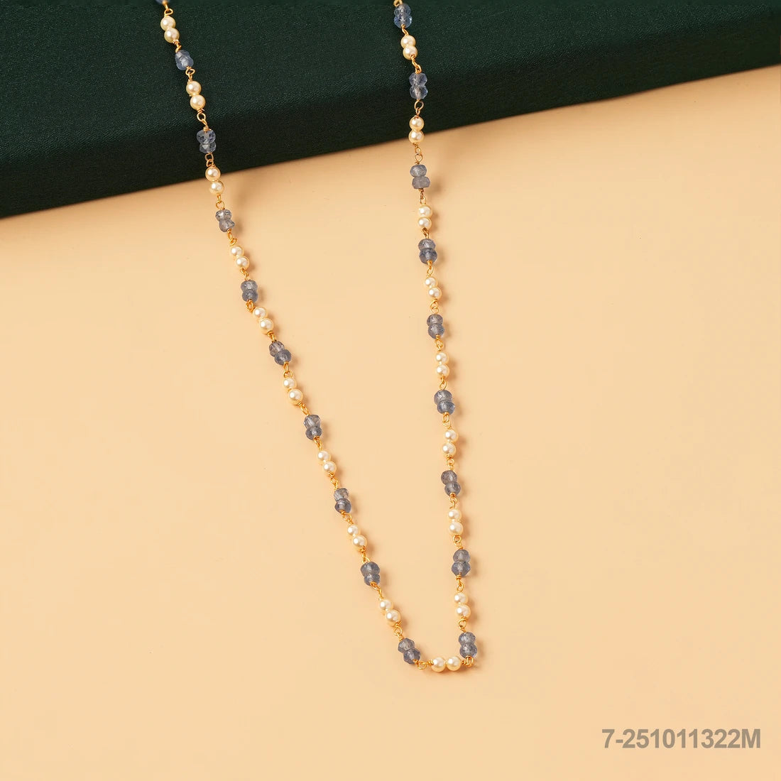 NETHRA PEARL AND BLUE RUSSIAN BEADS MALA OR CHAIN