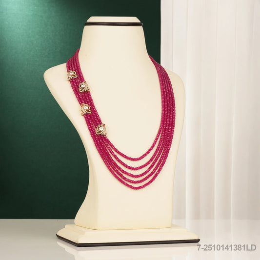 SOUMI VICTORIAN PEACOCK DESIGN PENDANTS WITH RUBY BEADS MALA