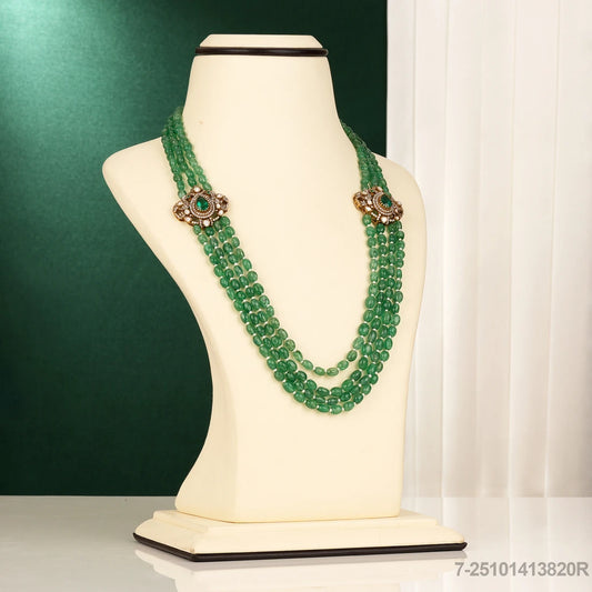 KALYANI VICTORIAN PEACOCK DESIGN PENDANTS WITH GREEN BEADS MALA OR CHAIN