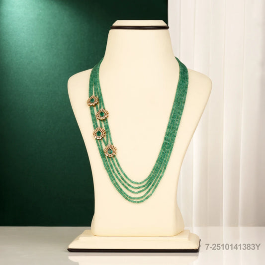 MALAVIKA VICTORIAN LEAF DESIGN PENDANTS WITH GREEN BEADS MALA