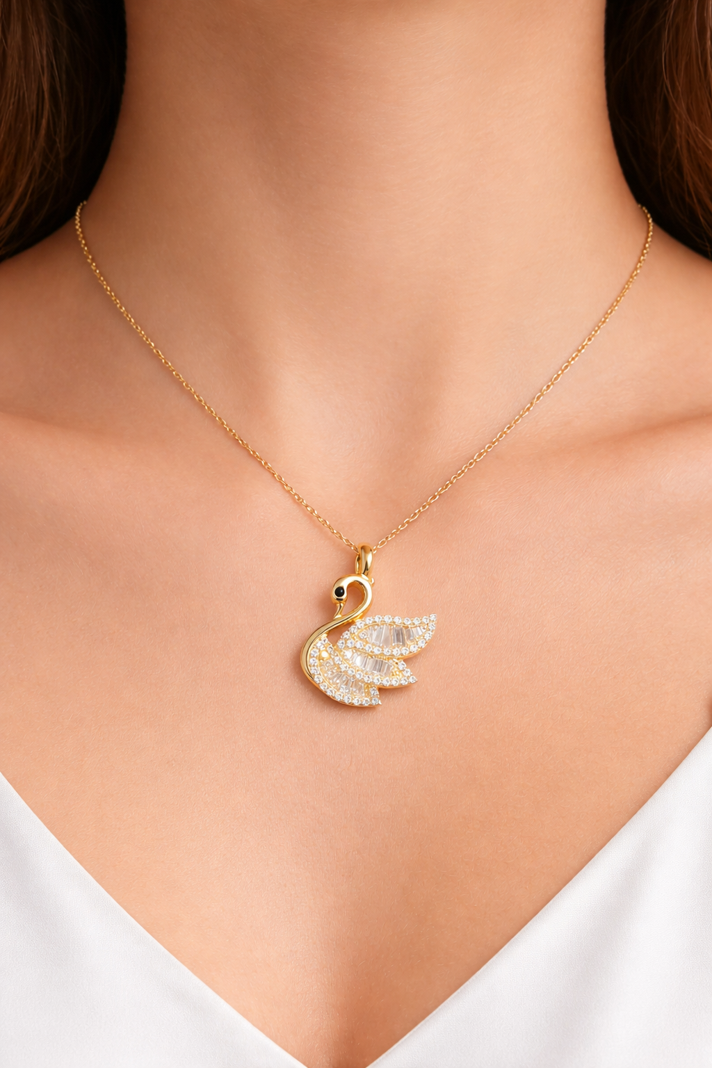 ETERNAL SWAN - GOLD PLATED SILVER NECKLACE WITH CZ STONES