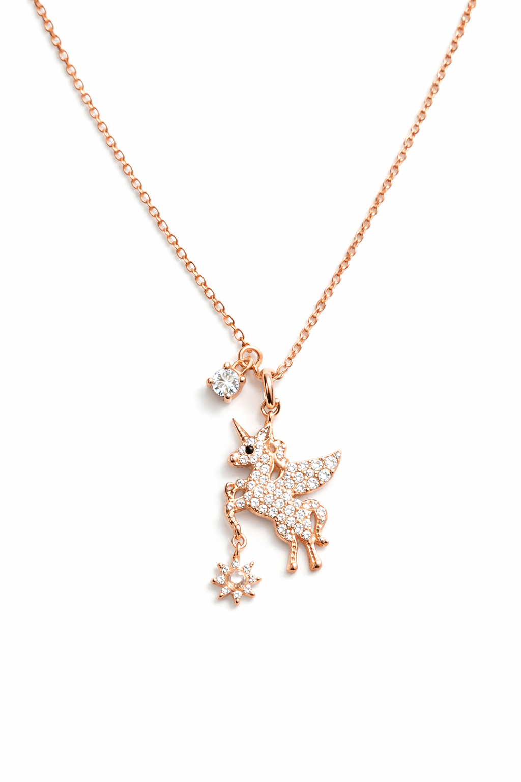 SPACE UNICORN ROSEGOLD PLATED SILVER NECKLACE