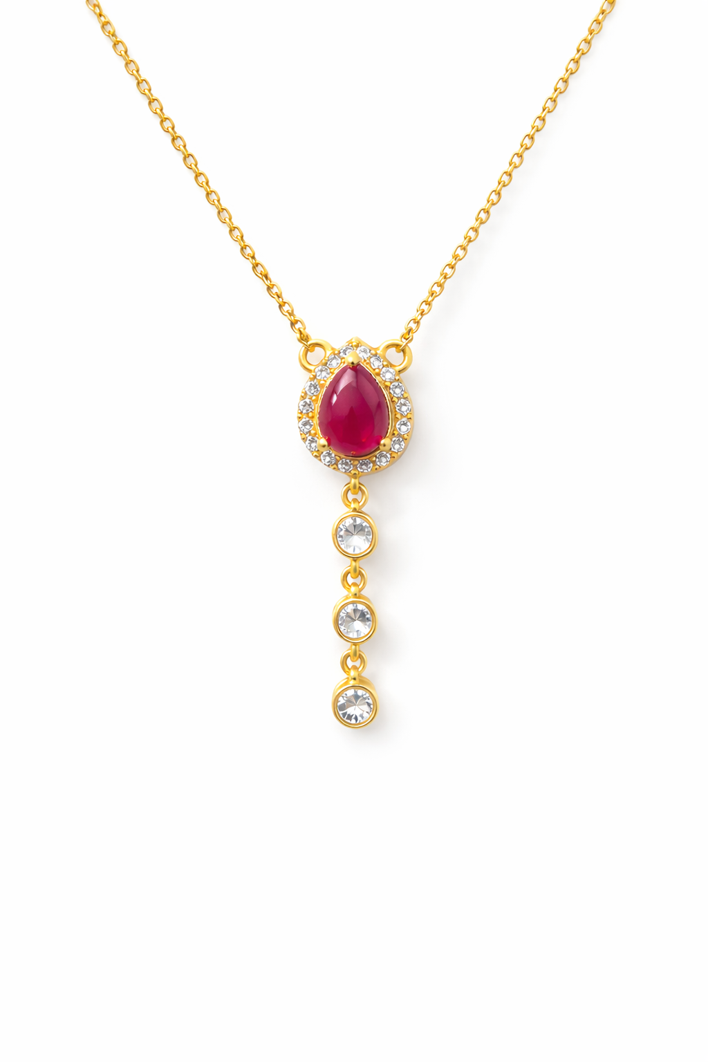REGAL RUBY GOLD PLATED VICTORIAN SILVER NECKLACE