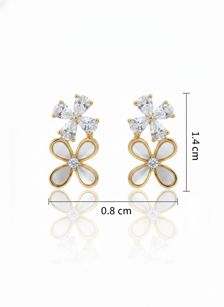MAGICAL GOLD PLATED MOTHER OF PEARL FLOWER SHAPED SILVER EARRINGS