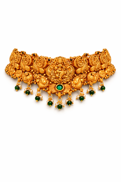PEACOCK SHAKTI GOLD PLATED SILVER CHOKER