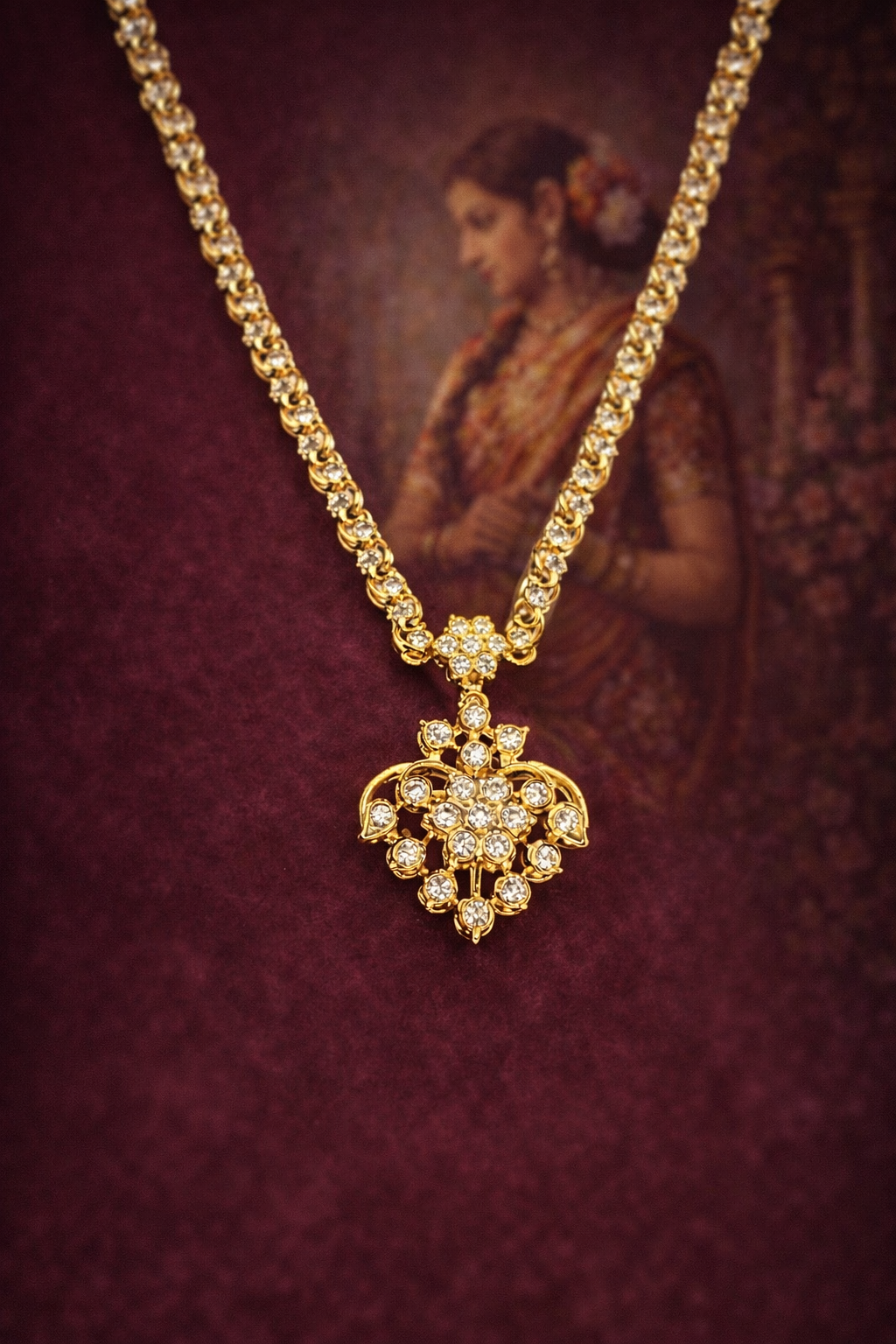 VINTAGE STYLE CLOSE SETTING CZ STONE SILVER NECKLACE