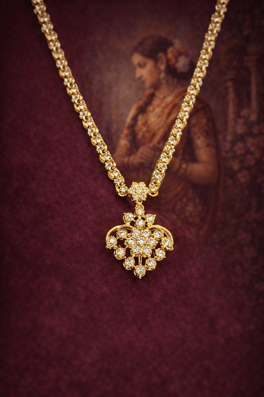 VINTAGE STYLE CLOSE SETTING CZ STONE SILVER NECKLACE