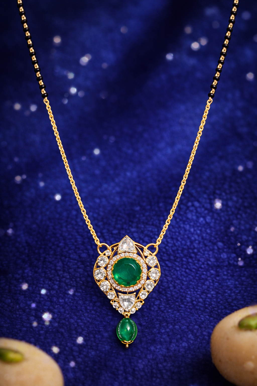 ROYAL EMERALD GOLD PLATED SILVER MANGALSUTRA
