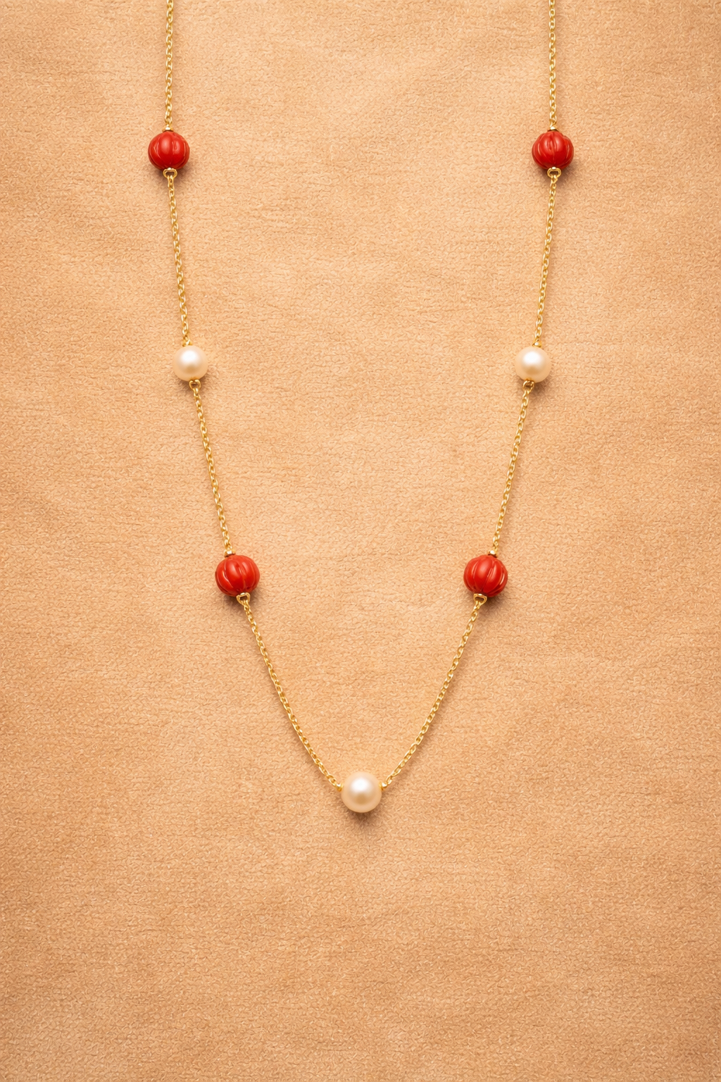 CORAL AND PEARL GOLD PLATED SILVER NECKLACE
