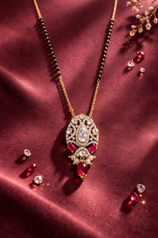 ROYAL RUBY GOLD PLATED SILVER MANGALSUTRA