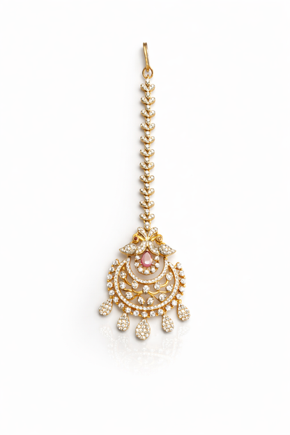 PEACOCK DESIGN GOLD PLATED SILVER PAPIDI CHAIN/ MAANGTIKA/ HEAD ORNAMENT