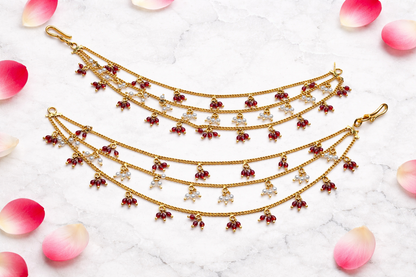 RUBY BEADS GOLD PLATED SILVER CHAMPASWARALU/ EAR ACCESSORIES/ HAIR MAATAL/ EAR CHAINS