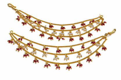 RUBY BEADS GOLD PLATED SILVER CHAMPASWARALU/ EAR ACCESSORIES/ HAIR MAATAL/ EAR CHAINS