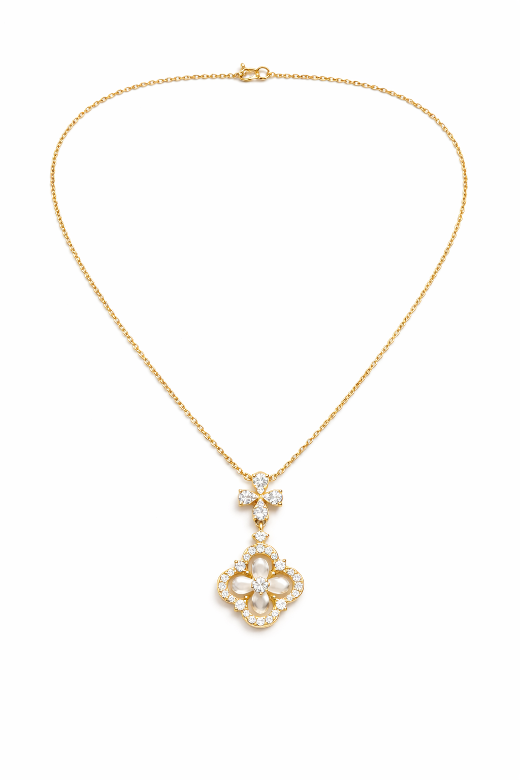 LUCKY CHARM- GOLD PLATED FLOWER DESIGN SILVER NECKLACE