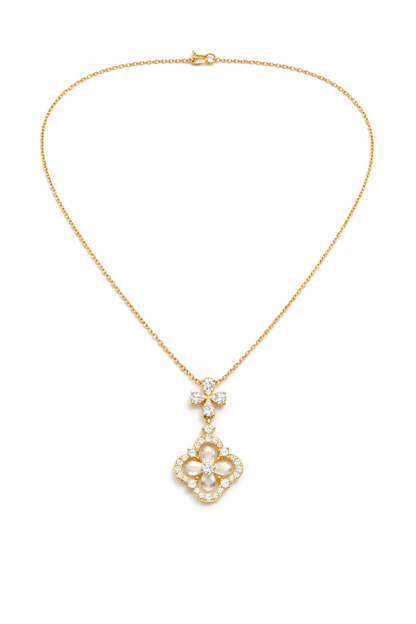 LUCKY CHARM- GOLD PLATED FLOWER DESIGN SILVER NECKLACE