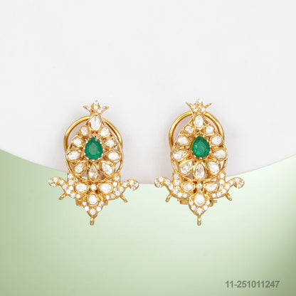 IISHITA MOISSANITE DROP DESIGN EAR STUDS WITH EMERALDS