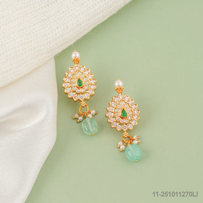 RITIKA CZ DROP DESIGN EAR STUDS WITH EMERALDS