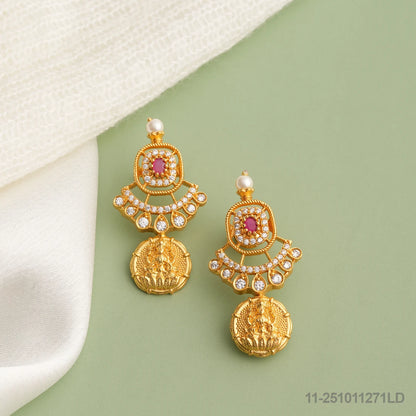 TANYA NAKSHI LAKSHMI DESIGN EAR STUDS WITH CZ AND RUBIES