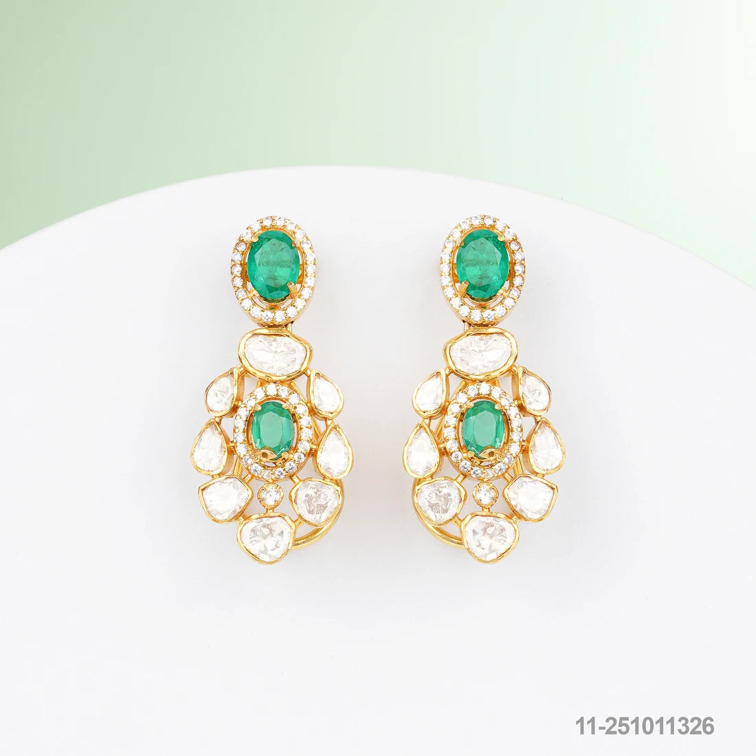 RENU MOISSANITE EAR STUDS WITH EMERALDS AND CZ