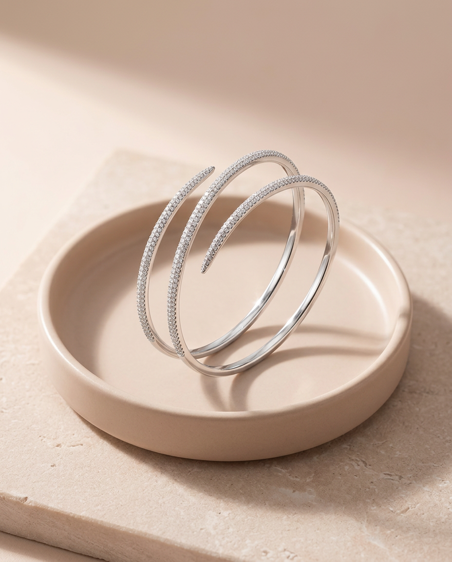 SILVER CZ SPIRAL DESIGN KADA