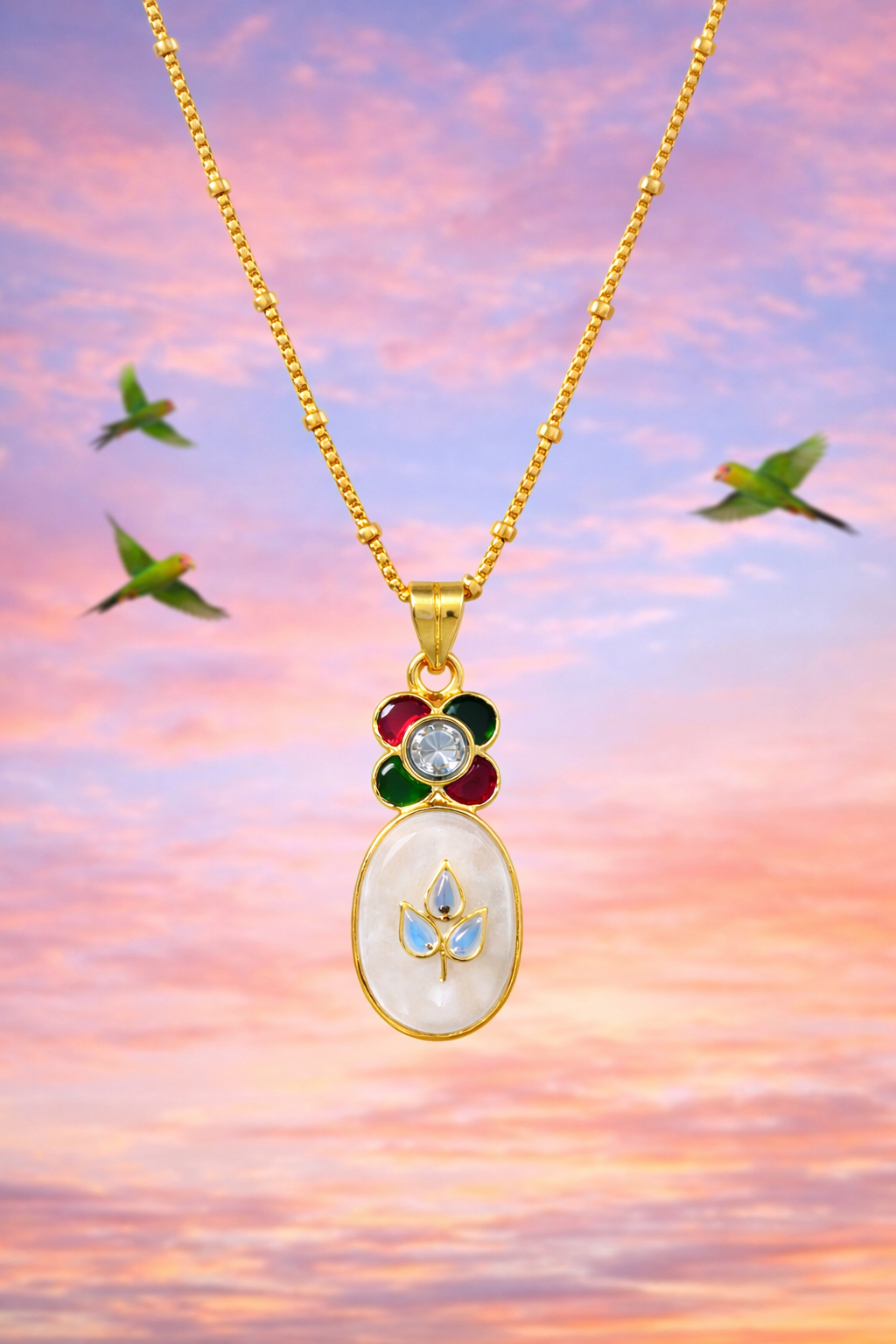 FLORAL BLOSSOM GOLD PLATED ENAMEL SILVER NECKLACE