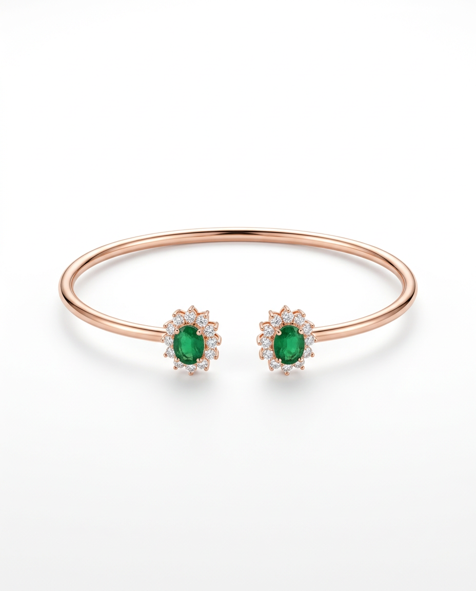 ROSE GOLD EMERALD FLOWER BRACELET MADE OF 92.5 SILVER