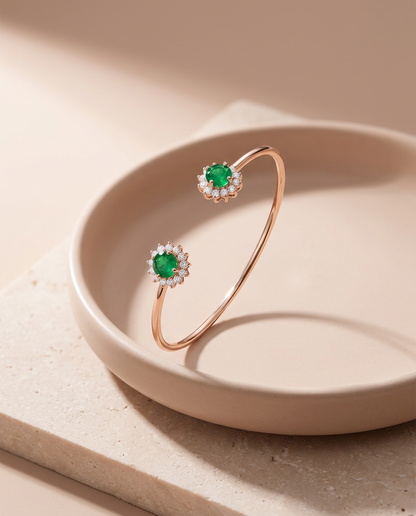 ROSE GOLD EMERALD FLOWER BRACELET MADE OF 92.5 SILVER