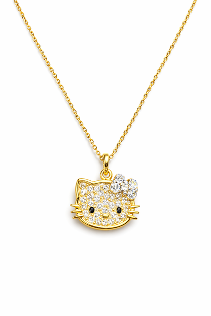 CUTE GOLD PLATED HELLO KITTY DESIGN SILVER NECKLACE