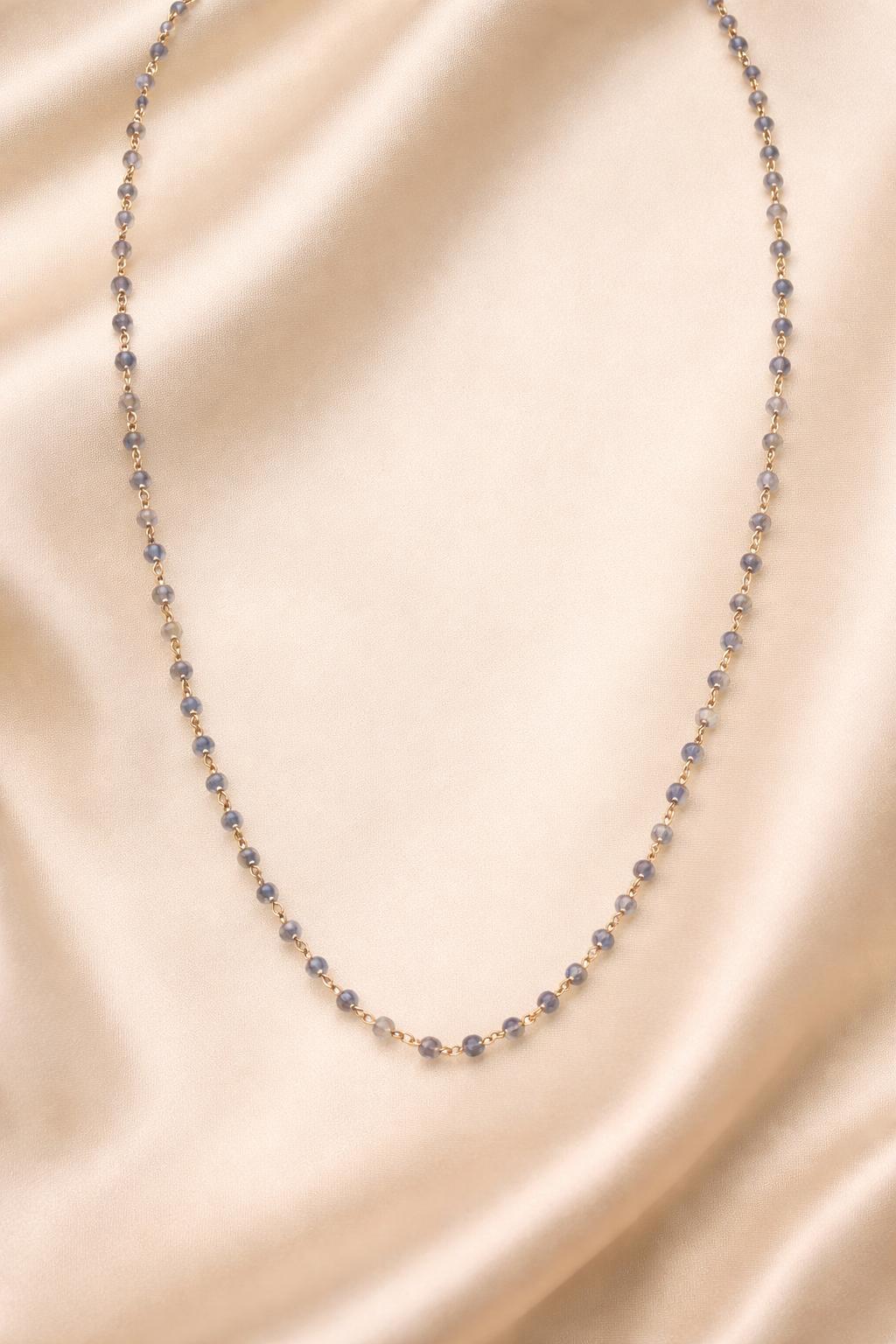 GREY COLOURED SEMI PRECIOUS GOLD PLATED SILVER BEADS MALA