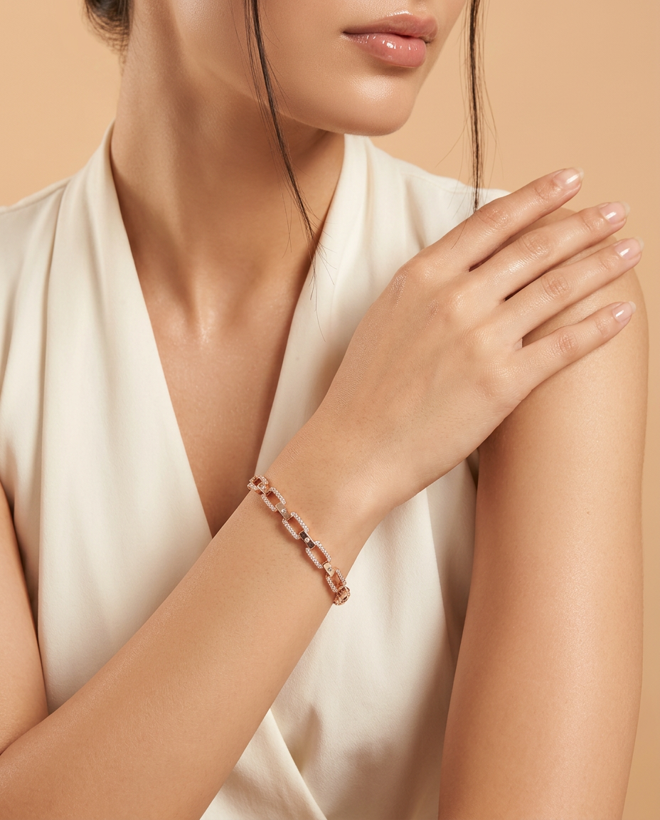 ROSE GOLD CLASSY LINK BRACELET MADE OF 92.5 SILVER