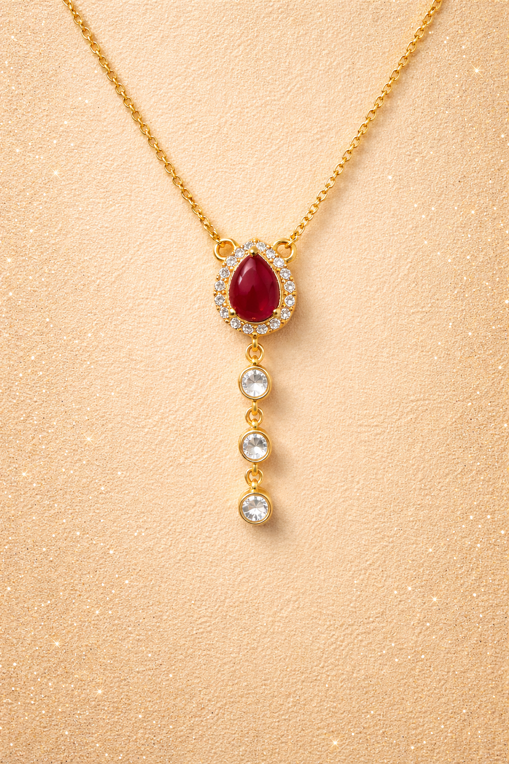 REGAL RUBY GOLD PLATED VICTORIAN SILVER NECKLACE