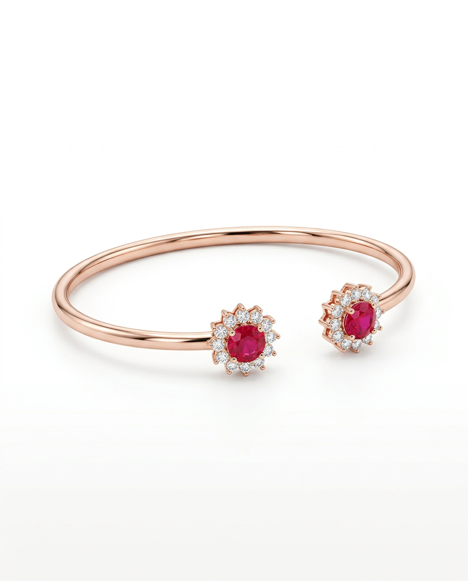 ROSE GOLD RUBY FLOWER BRACELET MADE OF 92.5 SILVER