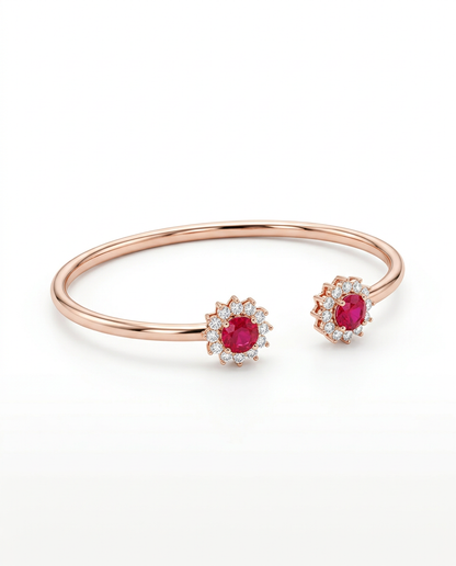 ROSE GOLD RUBY FLOWER BRACELET MADE OF 92.5 SILVER