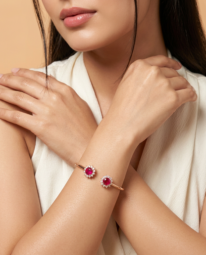 ROSE GOLD RUBY FLOWER BRACELET MADE OF 92.5 SILVER