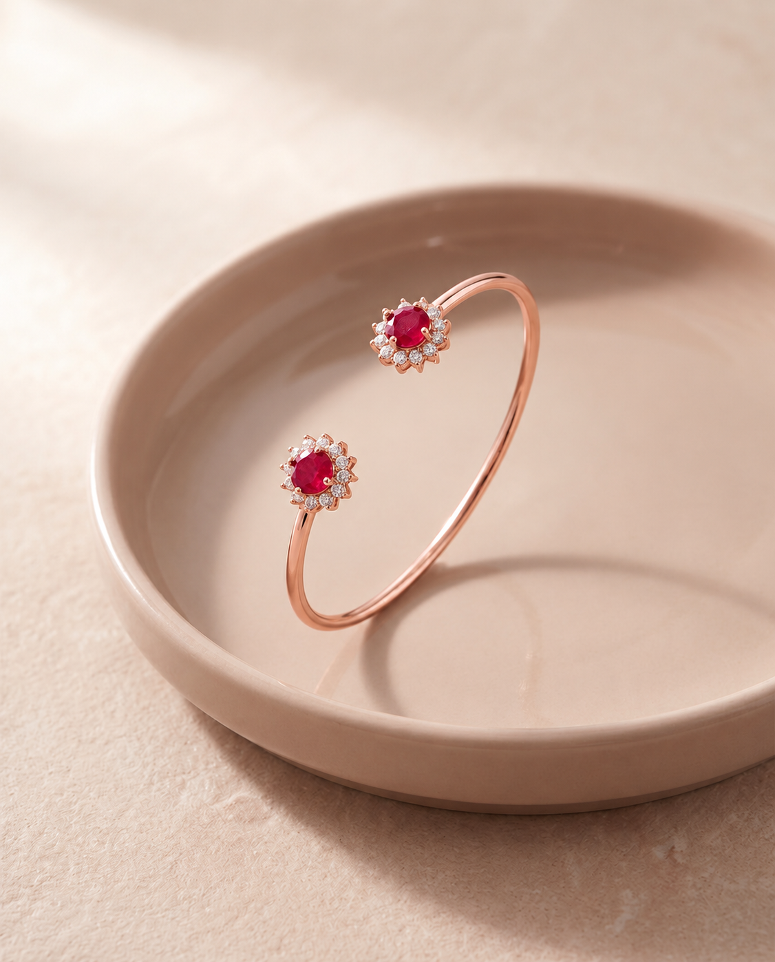 ROSE GOLD RUBY FLOWER BRACELET MADE OF 92.5 SILVER