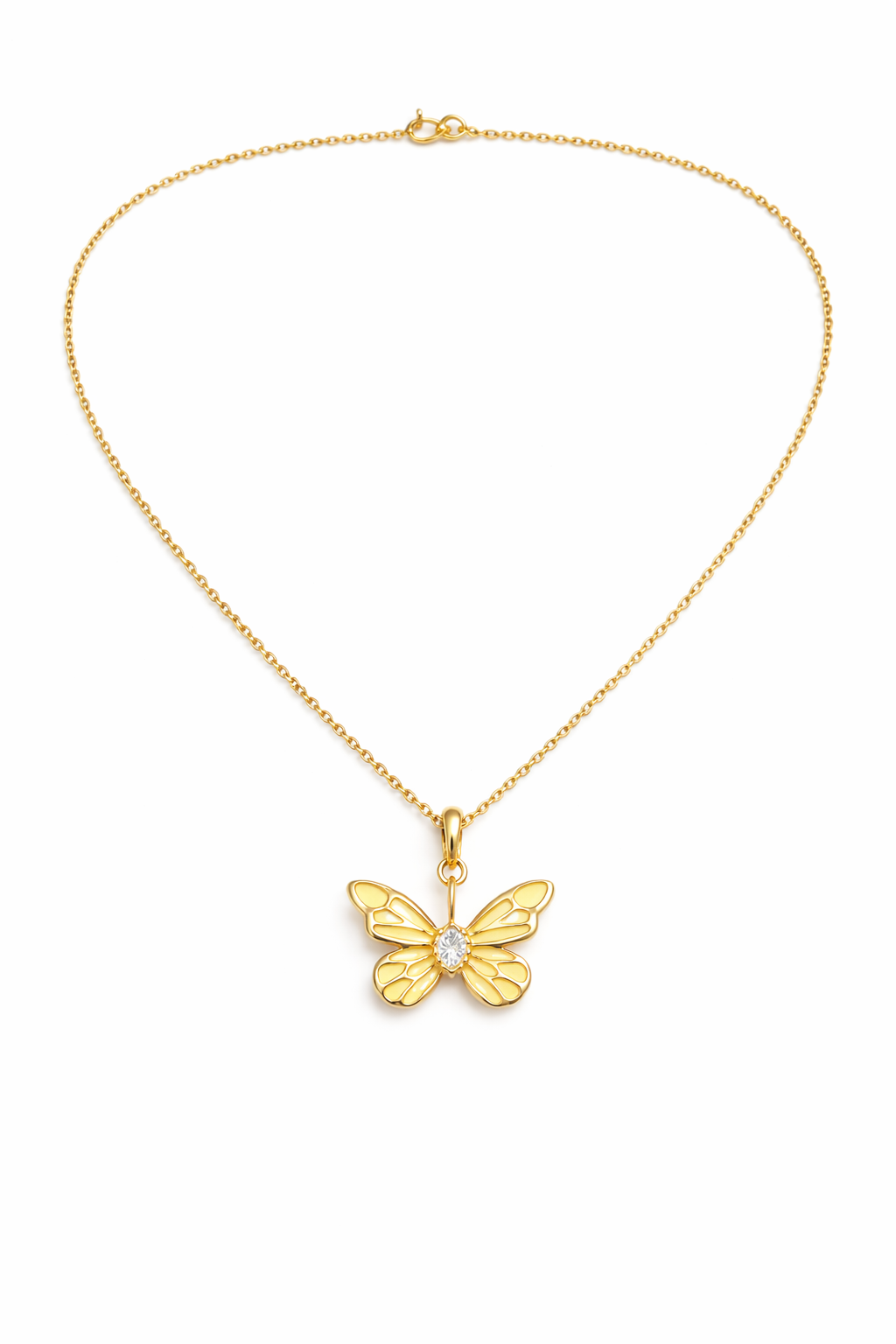 YELLOW SUNSHINE  -  GOLD PLATED BUTTERFLY DESIGN SILVER NECKLACE