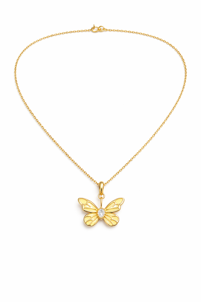 YELLOW SUNSHINE  -  GOLD PLATED BUTTERFLY DESIGN SILVER NECKLACE