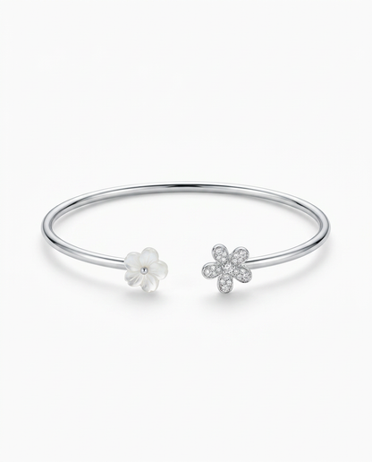 SILVER FLORAL PEARL BRACELET