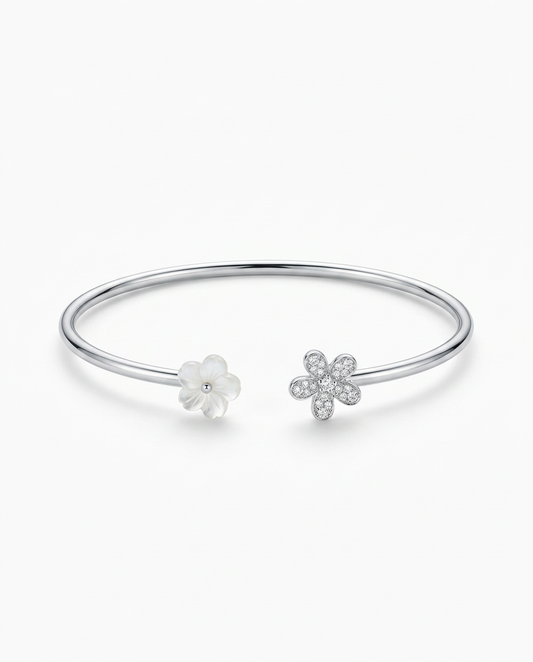 SILVER FLORAL PEARL BRACELET
