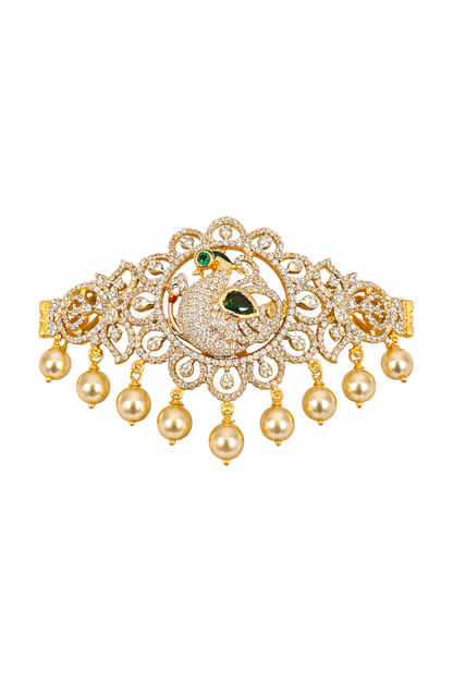 CZ PEACOCK GOLD PLATED SILVER CHOKER  PENDANT /BAJUBANDH /HAND ACCESSORY