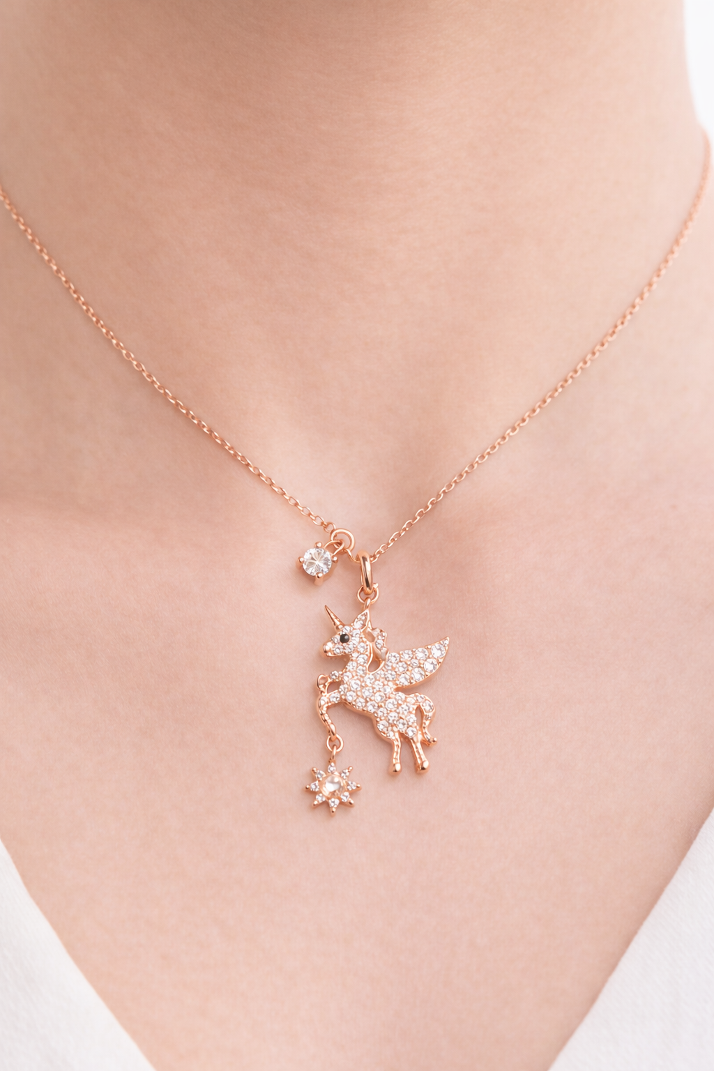 SPACE UNICORN ROSEGOLD PLATED SILVER NECKLACE