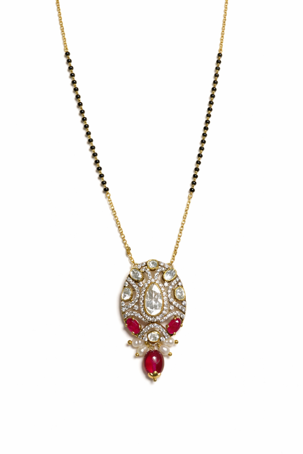 ROYAL RUBY GOLD PLATED SILVER MANGALSUTRA