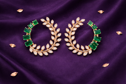 EMERALD BEAUTY ROSE GOLD PLATED SILVER NECKLACE AND EARRINGS SET