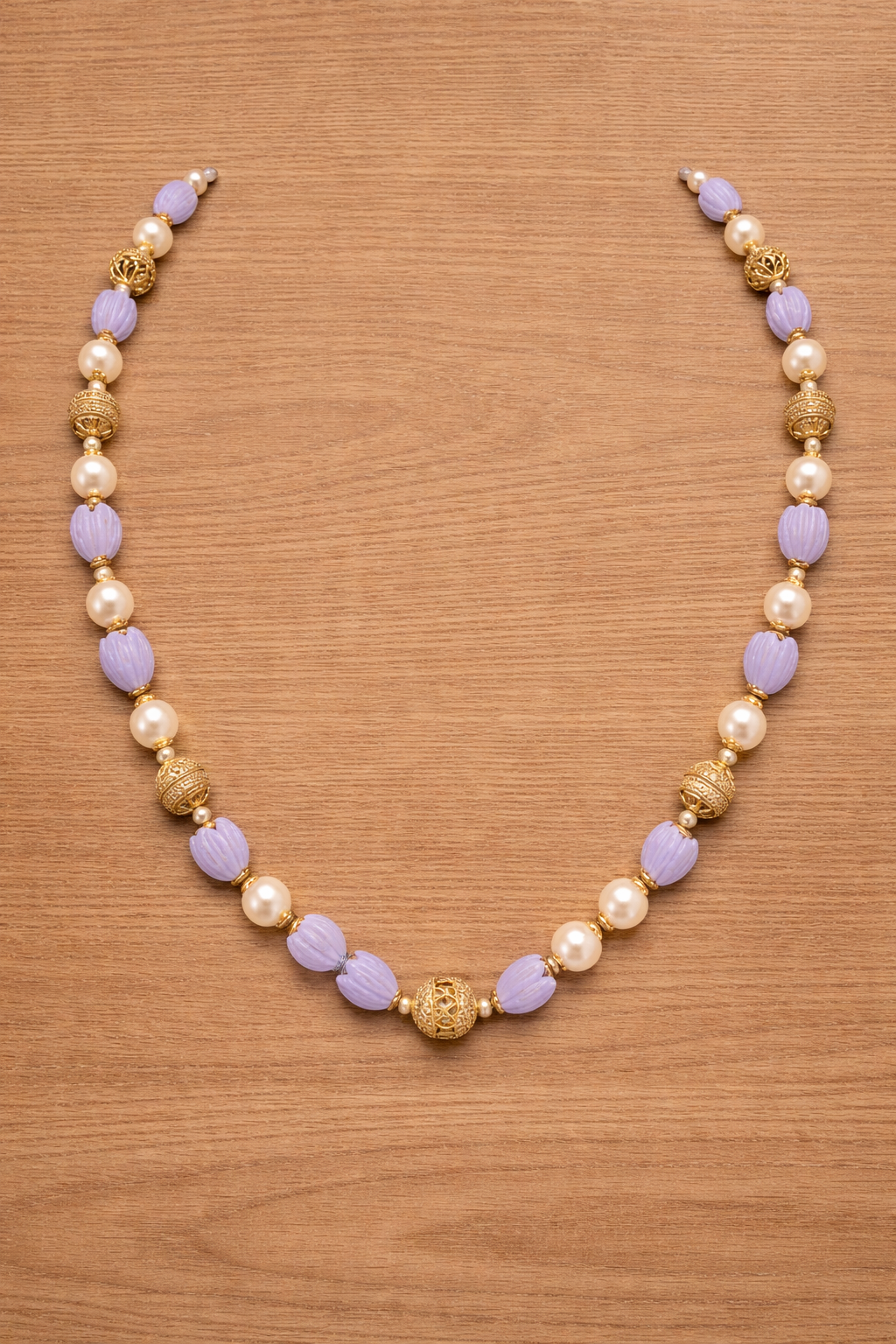 LAVENDER LOVE GOLD PLATED SILVER BEADS MALA