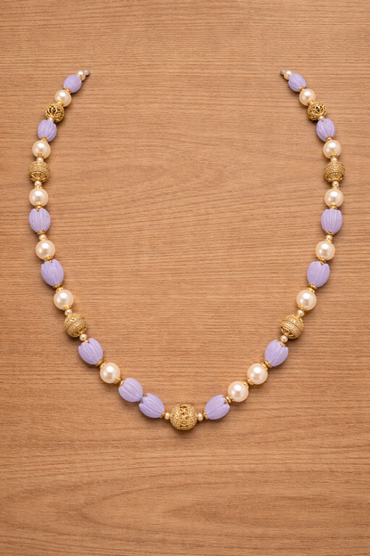 LAVENDER LOVE GOLD PLATED SILVER BEADS MALA