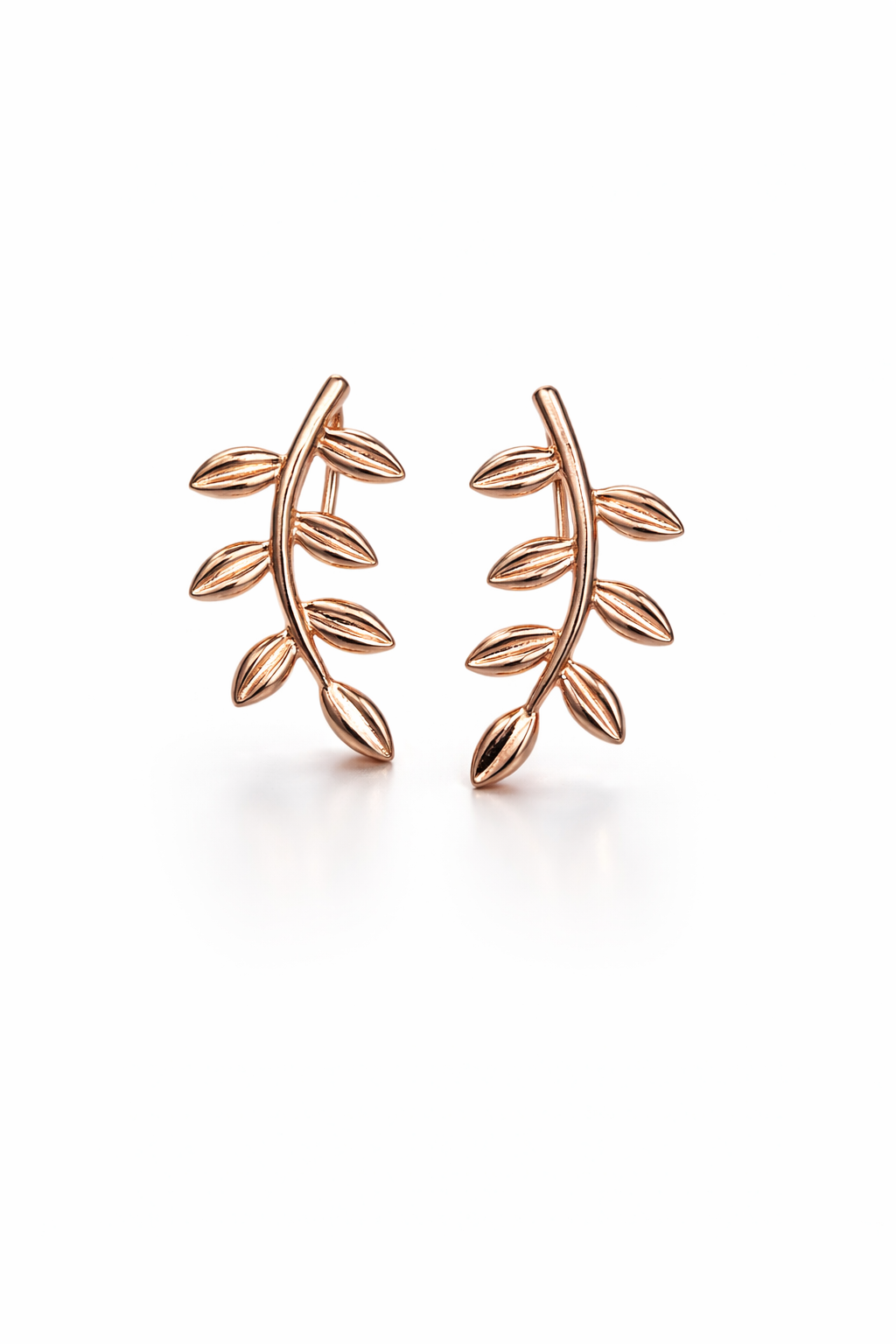 ROSE GOLD LEAF HUGS SILVER EARRINGS