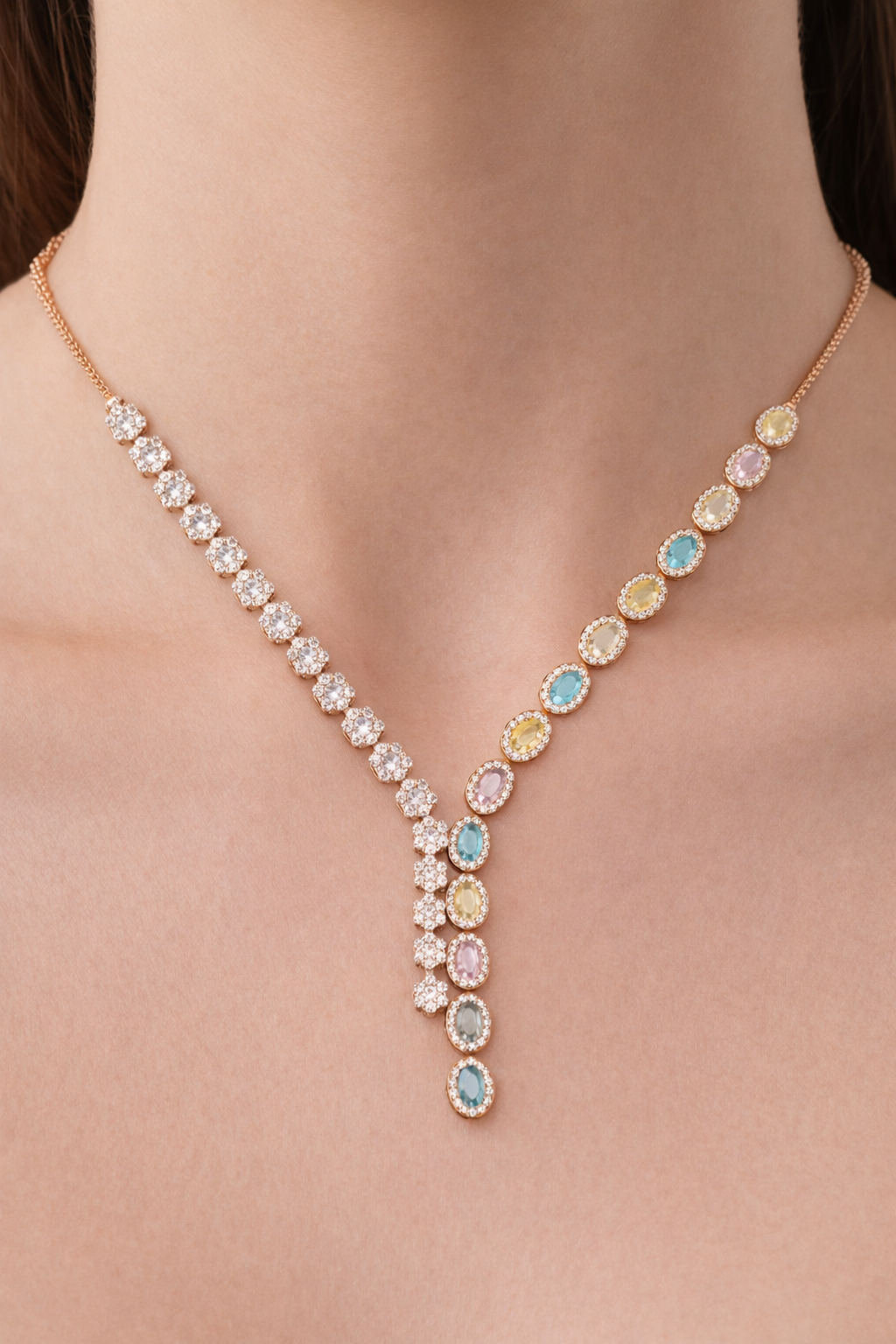 MIDNIGHT GLAMOUR ROSE GOLD PLATED SILVER NECKLACE AND EARRINGS SET